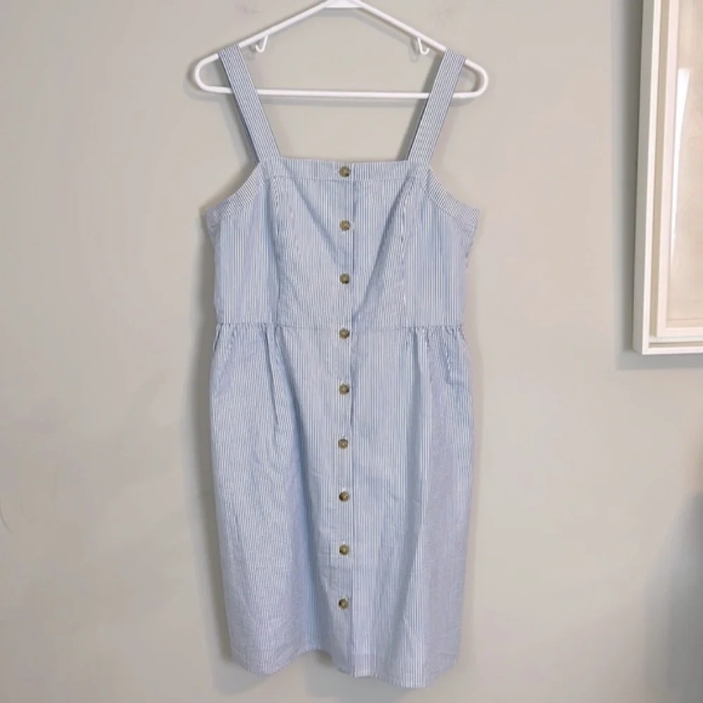 J. crew blue and white striped Button up‎ sleeveless dress